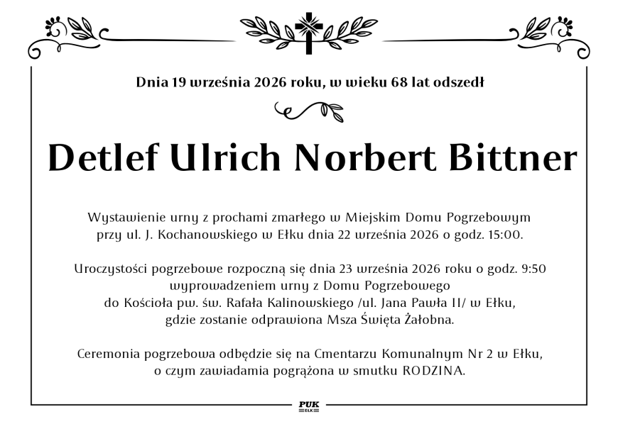 Detlef Urlich Norbert Bittner - nekrolog